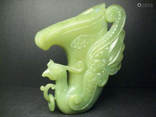 A finely Chinese gray jade sapphire carved peacock live