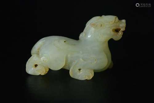 Blue and White Jade Carving of A Chimera, Bixie