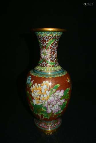 A Bautiful Copper Bdy Cloisonne Vase-H:25.6cm W:11.5cm