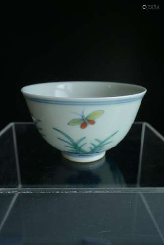 A rare Qing Yong Zheng Doucai butterfly cup