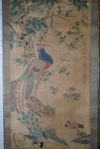 Qing dynasty JuLian Birds pay homage to the king painti