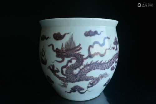 Rare Chinese 17/18TH C. Copper Red Porcelain Desk Jar