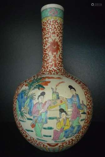 A Five Color Chinese Antiques Tian-Qiu Vase--H: 34.7cm