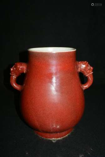Qing Dynasty In the early -The red glaze Deer head Doub