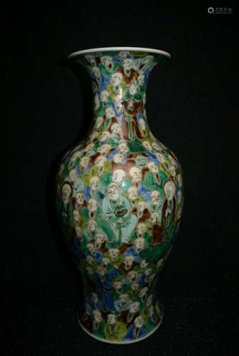 A Rare Chinese Three Color Porcelain Guanyin Vase
