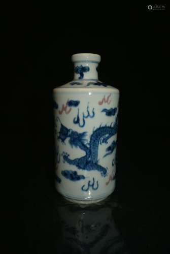 Qing dynasty yongzheng blue and white glazed red two-dr