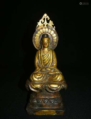 CHINESE ANTIQUE MING-QING DYNASTYS BRONZE BUDDHA FIGURE