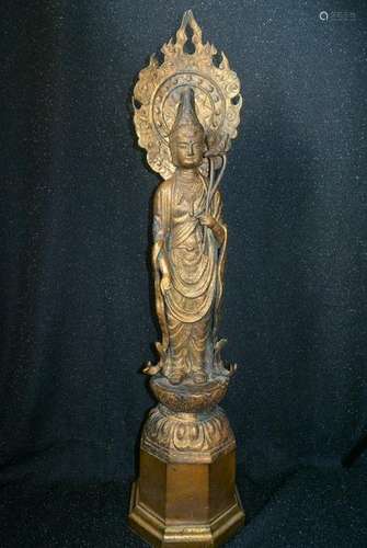 A Finely Qing Dynasty Bronze Jin Guanyin Standing Decor