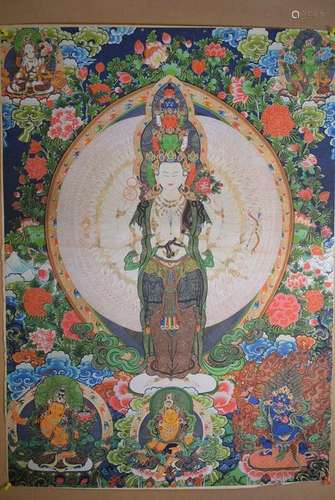 Painted 11-sided thangka with avalokitesvara: lot size: