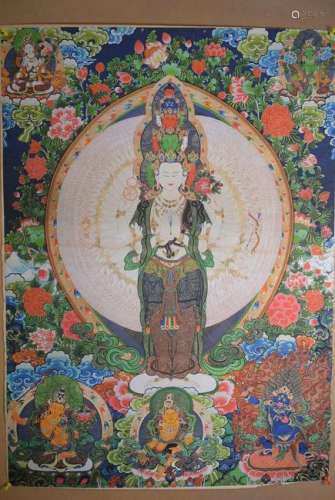 Painted 11-sided thangka with avalokitesvara: lot size: