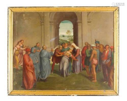 Raffael Sanzio (1483-1520)- manner. The exorcism , Oil on canvas, framed57x72cm