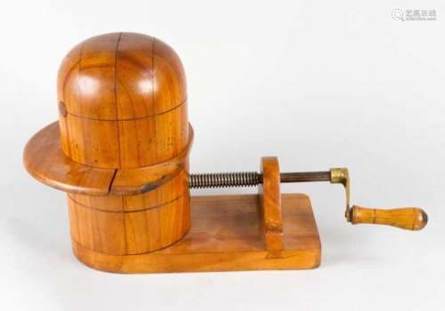 Particular Vienna Hat stretching machine. Massive cherrywood with geometric lines. Partly