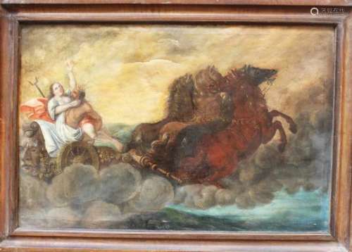 South German school around 1700. Mythological scene with horses and a carriage, with Poseidon and