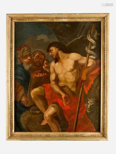 North Italian Artist 18th century. Jesus and the traders. Oil on Canvas, framed87*67cm