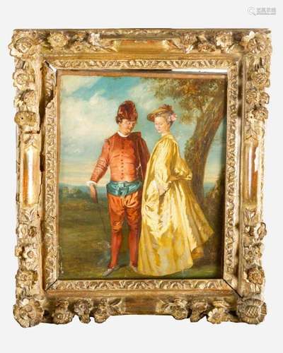 Jean Antoine Watteau (1684-1721)-follower. Elegant couple in landscape, oil on canvas, inner