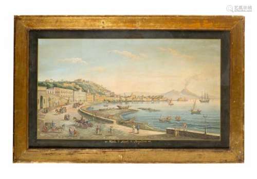 Neapolitan School around 1948, view of Naples, watercolour on paper, signed and dated 1830. Framed