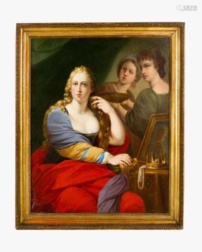 Pompeo Batoni (1708-1787)-circle Portrait of a lady with her servants. Oil on Canvas. In classical