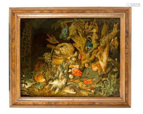Austrian or German School Early 19th Century, romantic still-life with animals, insects and flowers,