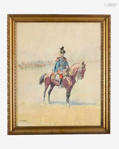 Carl Franz Bauer (1879-1954)-attributed, Austrian cavalry, mixed technique with watercolour on