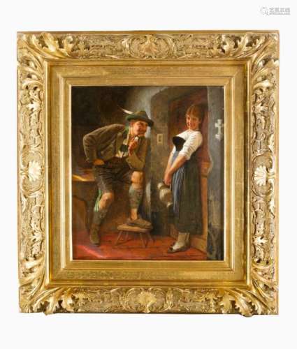 Maximilian Wachsmuth (1859-1938), Rendezvous, oil on wood, signed at the bottom, framed.41 x 36 cm