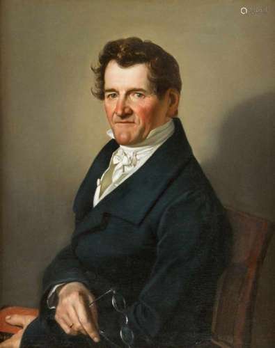 Barbara Krafft ( 1764 -1825)-attributed, portrait of a gentleman with book and glasses, oil on