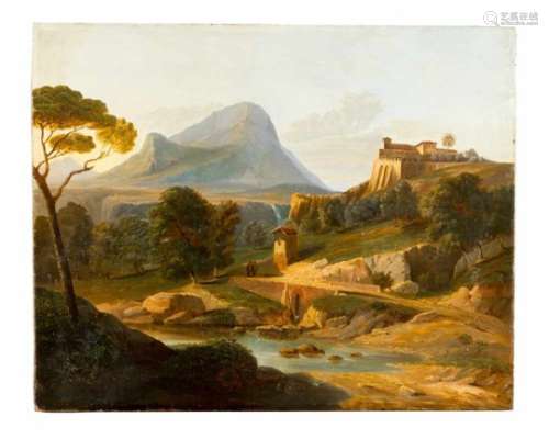 Monogamist around 1840, southern landscape, oil on canvas, monogrammed” AF.”? And dated 1839,