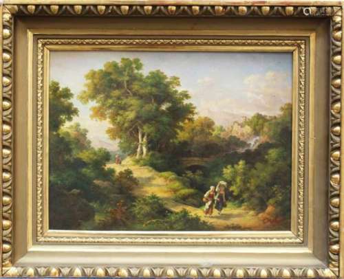 Károly Markó der Ältere (1793-1860)-attributed, landscape with travellers, oil on canvas,