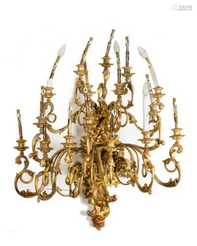 Austrian 16 light Appliqué , in Rococo style with wooden carved open work scrolls, flowers and