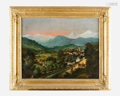 Ferdinand Lepié ( 1824-1883)- attributed, View of Berchtesgaden, Oil on canvas, framed, signed