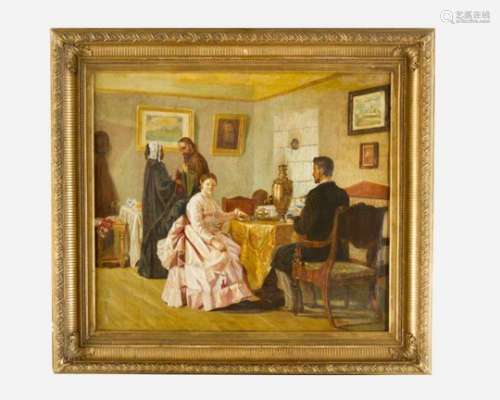 Russian Artist 19th Century, family scene with interior, signed bottom right, oil on canvas,