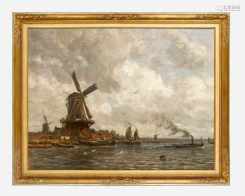 Gilbert von Canal (1849-1927), Dutch landscape with windmill, oil on canvas signed bottom left,