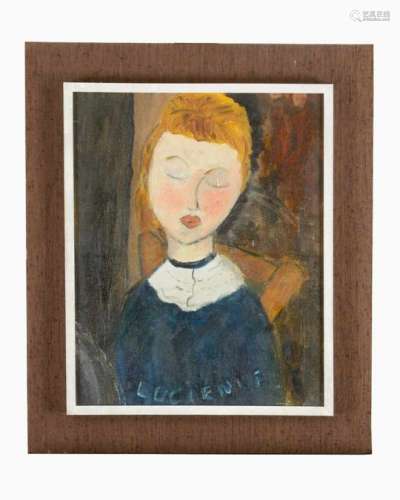 Unknown Artist 20th Century, portrait of a Gild described Lusienne, oil on canvas, framed.40 x 32