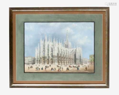 Italian Artist Early 19th Century, the Dome in Milan, watercolour on paper, framed under glass.40