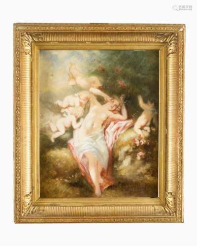French School 19th Century, Venus with angels, oil on canvas, framed.46 x 37 cm