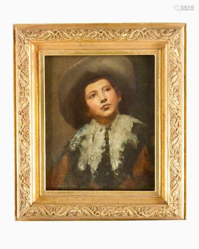 Unknown Artist 19th Century, portrait of a boy, oil on canvas monogrammed, framed.48 x 38 cm