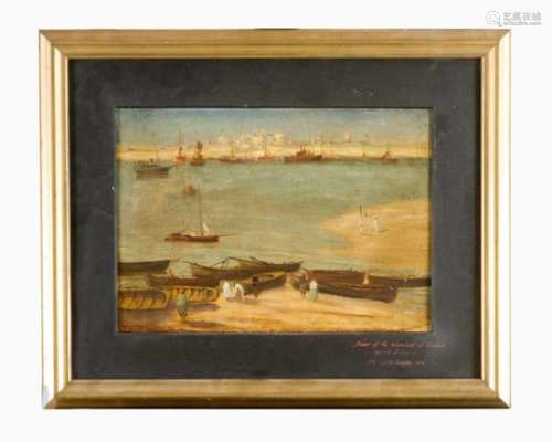 Orientalist around 1900, view of the citadel of rabat oil on board, framed.29 x 41 cm