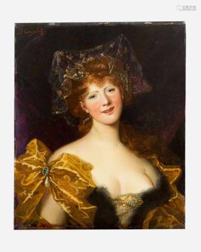 French artist 19th century portrait of a lady signed upper left J. Gongelet oil on wood55x45cm