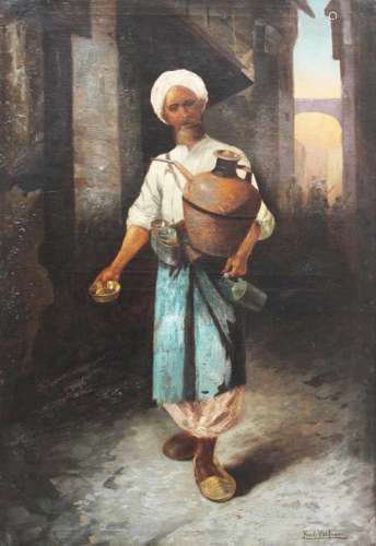 Karl Kaufmann (1843-1905), oriental water seller oil on canvas signed bottom right100x68cm