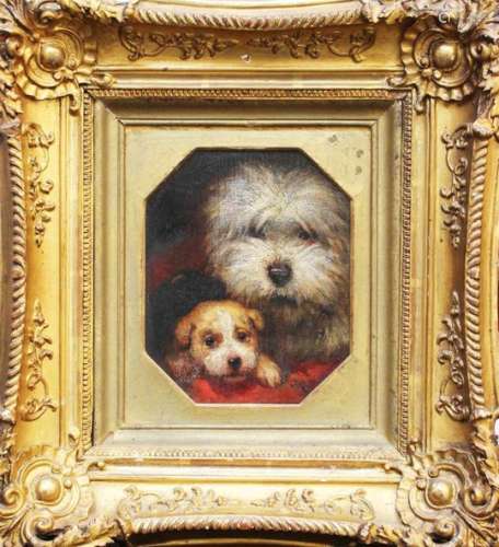 Henriëtte Ronner-Knip (1821- 1909), two dogs oil on wooden panel monogrammed bottom right