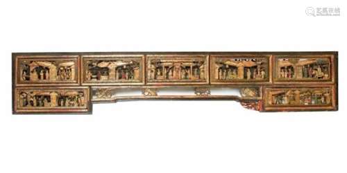Chinese Carvings , seven fields with family scenes in rectangular shape wood carved and original