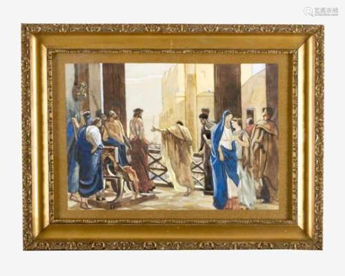 Unknown Artist 20 Century. Jesus accused. Watercolour on paper, signed bottom right KOTARB … ? ,