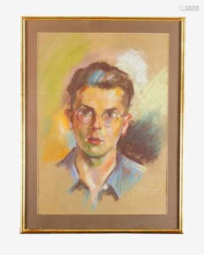 Alekander Bojilov (1878-1968). Portrait of a young man with eyeglasses, pastel on paper, signed
