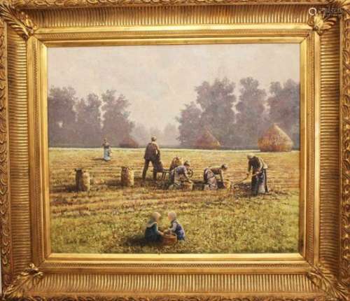 Emile Claus (1849-1924)- school. Harvest on the field, oil on canvas, described bottom left,
