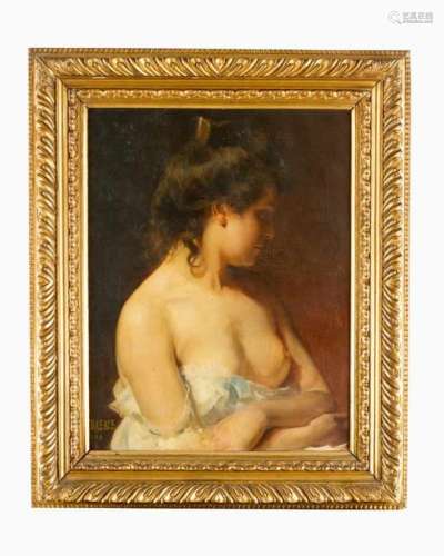 De Baene, around 1900. Half nude lady. Oil on canvas, signed bottom left and dated 1900. Oil on