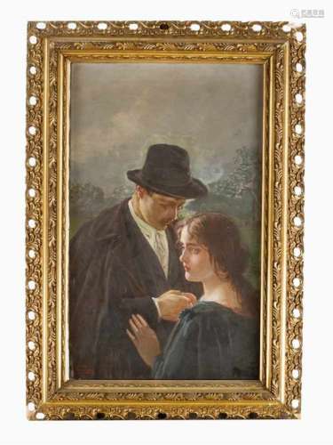 Carl Zewy (1855-1929). Couple in landscape, oil on canvas, signed bottom left, framed.82x48cm
