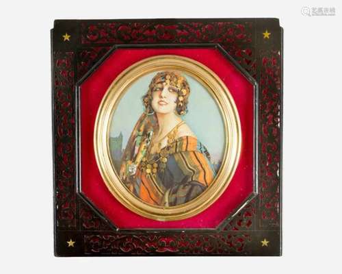 Karl Truppe (1887-1959). Oriental beauty. Oil on board. Signed bottom right in oval brass, framed on