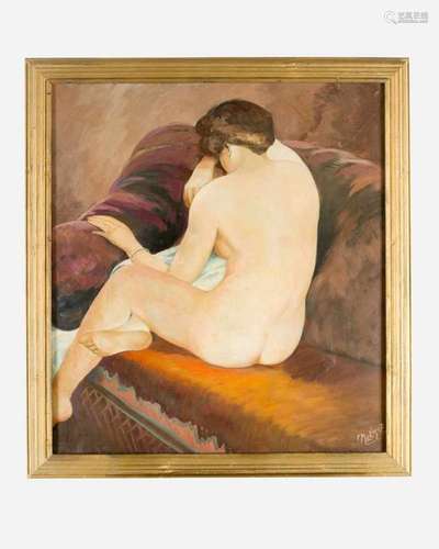 C. Melikoff, artist 20th Century. Female nude. Oil on canvas, signed bottom right.88x78cm