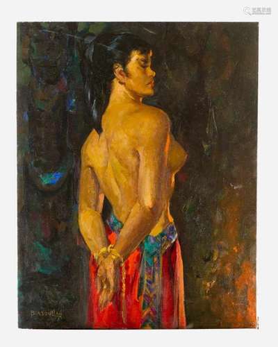 Abdullah, artist 20th Century. Asian beauty, oil on canvas, signed bottom left.72x55cm