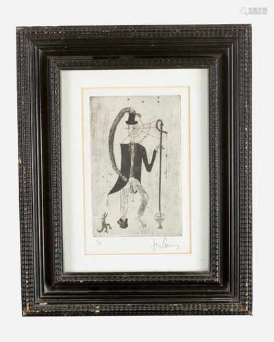 Artist 20th Century – graphic. Fantastic composition, etching on paper, head signed, framed under