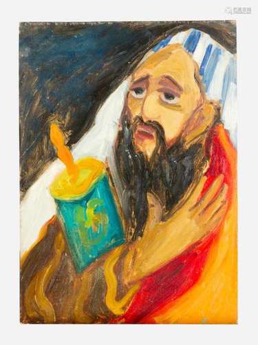 Emmanuel Mane-Katz (1894-1962)-attributed. Rabbi with Torah scroll, oil on wooden board, described